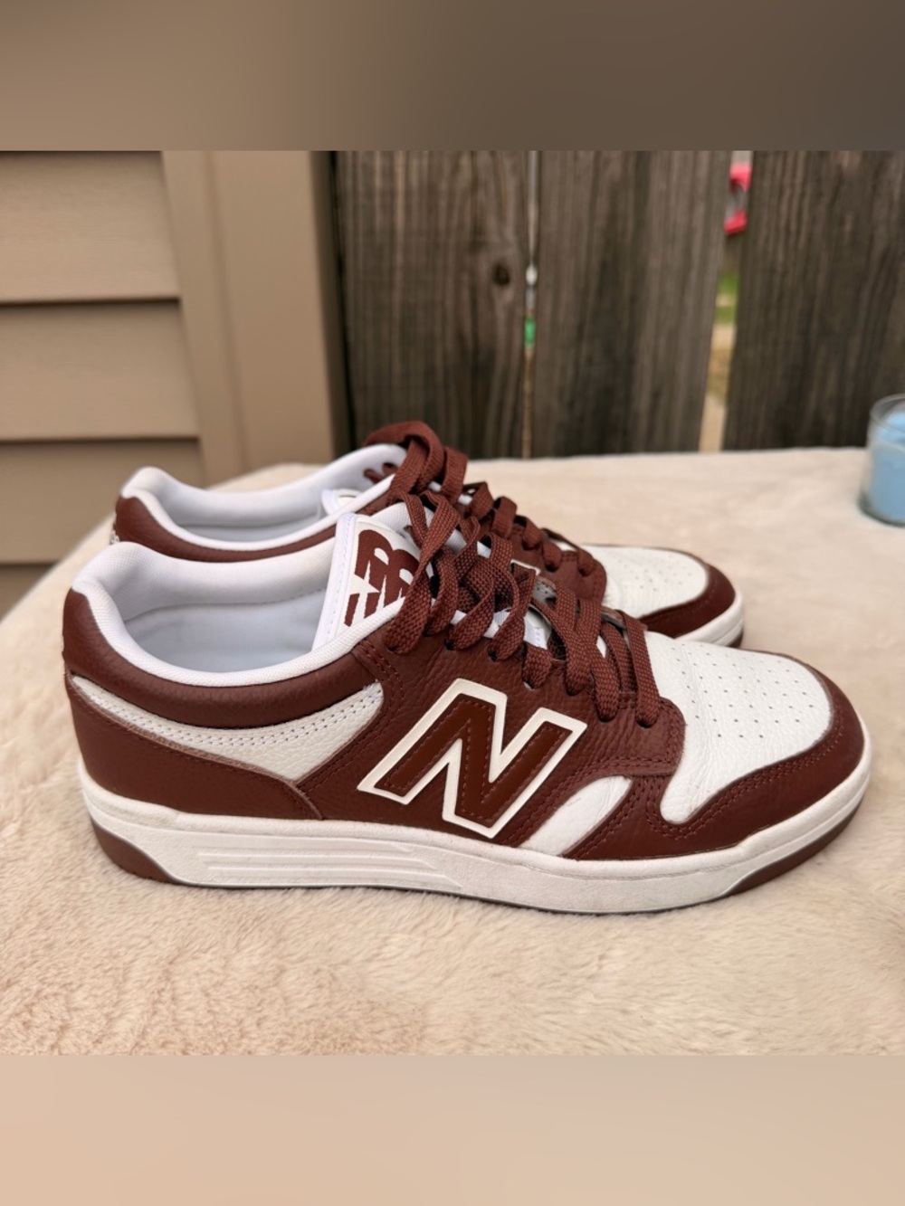 New Balance 480 Men's Brown and White Leather Lifestyle Sneakers Size M 7 W 8.5